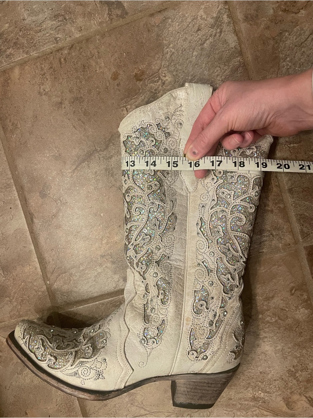 Corral Cream and Silver Embroidered Heeled Boots - Picture 9 of 9